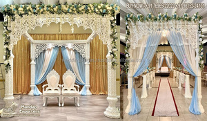 Sublime Indian Wedding <b>Decor</b> Triveni Mandap Hindu Marriage Wooden Carved Triveni Mandap Indian Wedding Wooden Accent Mandap USA - Product Image 2