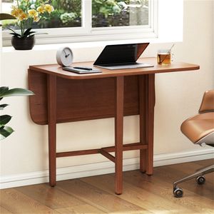 Natural Wood Tone Corner <b>Dining</b> <b>Table</b> for 2-4 <b>Space</b>-<b>Saving</b> Foldable Kitchen Set Metal Legs Sintered Stone Material Walnut Color - Product Image 5