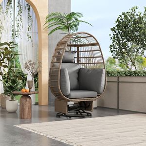 Sedia Girevole da Esterno con Cuscini, Poltrona a Uovo in Rattan per Balcone, Bordo Piscina e Giardino con Funzione Dondolo - Product Image 1