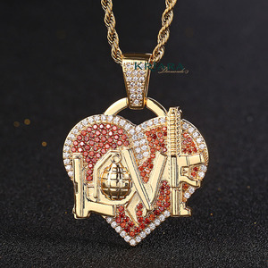 Colgante de Corazón con Pedrería Roja, Plata 925 con Baño de Rodio, Joyería Unisex Estilo Hiphop - Product Image 2