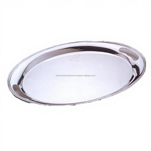 ถาดเสิร์ฟรูปวงรีทองเหลืองชุบเงินทันสมัยพร้อมหูจับ ผิวขัดเงา - Product Image 1