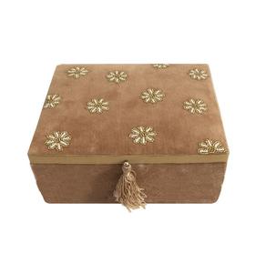 Boîte à bijoux en bois brodée de fleurs blanches faites à la main, avec perles, coffret cadeau en tissu, boîte à bagues, emballage de luxe, ensemble de boîtes à bijoux - Product Image 4