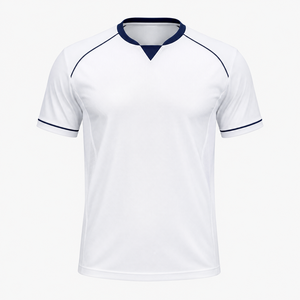 Maillot de tennis unisexe pour adultes, blanc, col en V, manches courtes, polyester respirant, vêtements de sport, coupe classique, toutes saisons, devant - Product Image 3