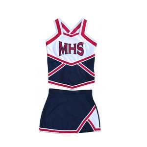Ensemble d'uniformes de cheerleading bleu, blanc et jaune, haut à col en V, jupe plissée, taille adulte, vêtements de sport, vêtements d'extérieur, uniformes - Product Image 3