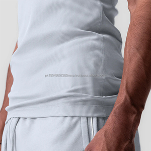 Débardeurs de sport pour hommes, coupe ajustée, classique, côtelé, 100% coton, veste, broderie 3D, broderie machine pour la salle de sport - Product Image 4