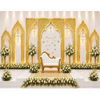 Écran de fond léger en métal découpé au laser, motif géométrique de style marocain, finition dorée de qualité supérieure, pour mariage islamique, prix d'usine