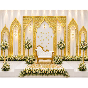 Premium Gold Finish Moroccan style Stage <b>Panels</b> At Factory Prices Islamic Wedding Geometric Pattern Laser Cut Backdrop <b>Screen</b> - Product Image 1