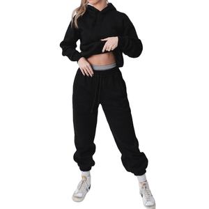 Ensemble sweat à capuche et jogging 2 pièces en molleton doux, respirant, écologique, séchage rapide, épaules tombantes, fermeture éclair, déchiré, uni, bas prix – Meilleure vente - Product Image 3