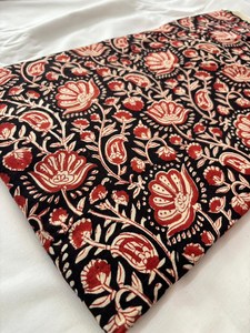 Black <b>Red</b> Hand Block Printed Cotton Fabric Floral Paisley Pattern Indian Handmade Cotton Fabric Kalamkari Style Dress <b>Material</b> - Product Image 2