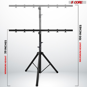 Système de treillis d'éclairage de scène 5Core DJ Light Stand, hauteur réglable 39-100 pouces, support en T métallique robuste, sur pied, LS 100-6 - Product Image 3
