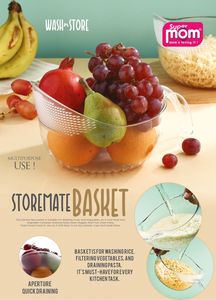 Anax Eco-Friendly Clear <b>Plastic</b> Storemate <b>Basket</b> Oval Vegetable Produce Bowl with Handle Drain Storage for Kitchen Counter - Product Image 2
