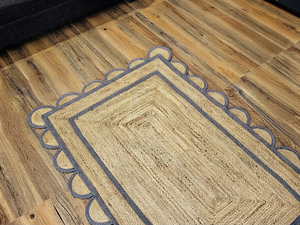 Handwoven Natural Jute Area Rug Gray Border Rectangle Rug Rustic Farmhouse Home Decor - Product Image 1
