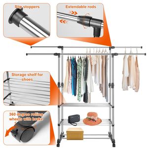 Porte-vêtements extensible sur roulettes avec barre de suspension, capacité maximale de 35 kg - Product Image 3