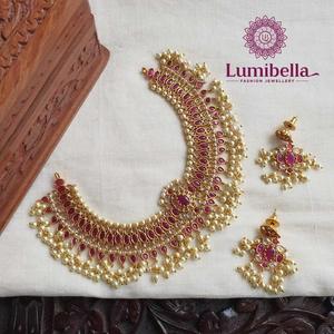 Guttapusalu <b>Ruby</b> Pearl Gold-Plated Copper <b>Necklace</b> Set - Product Image 1