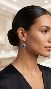 Boucles d'oreilles créoles halo en argent 925 plaqué rhodium avec saphir bleu et moissanite pour femme, bijoux de luxe pour mariage, certifiées 5 GM - Product Image 4