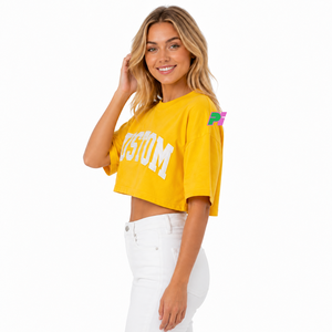 Camiseta Corta para Mujer, Personalizada con Bordado de Letras, Cuello Redondo, Manga Corta, Corte Holgado, Informal, Primavera Verano, 100% Algodón - Product Image 2