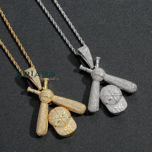 925 Silver Moissanite Baseball Bat Cap Pendant Rhodium Plated Hiphop Style Themed Charm Unisex Everyday Wear - Product Image 5