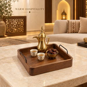 For Wood Modern Square Serving <b>Tray</b> | <b>Warm</b> Wood Brown Metal Handles Raised Edges Multi-Functional Coffee Tea Snacks Dining - Product Image 3