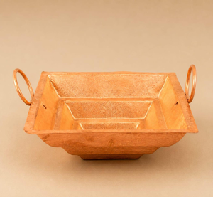 Bol en cuivre fait main Havan Kund avec motif carré et poignées latérales, pour rituels de Yagna et Homa, pour Pooja, mariages religieux - Product Image 5