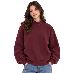 Sweat-shirt à col montant pour femme, marque privée, en molleton de coton épais, avec logo appliqué et finition teinte en pièce - Product Image 6