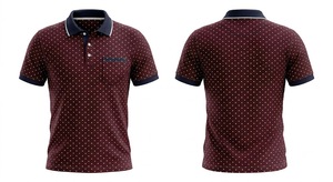 เสื้อโปโลผู้ชายสีน้ำเงินกรมท่าลายจุดสีแดงเลือดหมูแบบสั่งทำพิเศษ มีกระเป๋า ขอบสีดำเรียบหรู แขนสั้น ผ้าฝ้าย เหมาะสำหรับตีกอล์ฟ - Product Image 2