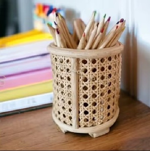 Creative Modern Round Standing Rattan Pen Holder & Pencil Organizer Multifunction <b>Desk</b> Office School Study Room - Product Image 2