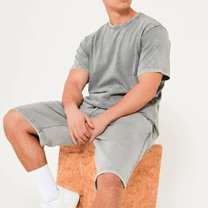 Ensemble 2 pièces homme en coton délavé à l'acide, t-shirt et short décontractés, effet usé et délavé au soleil, idéal pour l'extérieur, prix abordable - Product Image 5