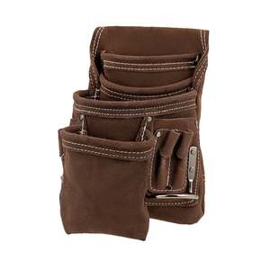 Sac à outils marron avec plusieurs poches et attaches métalliques pour électriciens et charpentiers - Product Image 2
