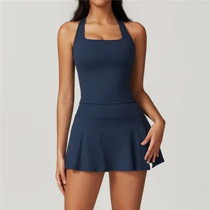 Women’s Yoga Gym Tank Top with <b>Compression</b> and Tennis Skirt Set, Breathable Spandex Nylon Sports Dress, Heat Transfer Design - Product Image 3