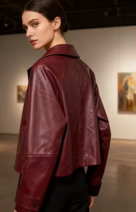 Veste matelassée coupe-vent unisexe à col mandarin et fermeture éclair en toile, couleur unie, en véritable peau de mouton, pour femme - Product Image 3