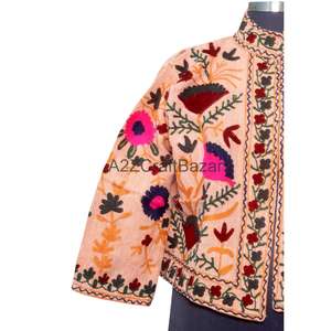 Chaqueta Bomber de Algodón Tejido Suzani para Mujer, con Volantes Bordados, Patrón Floral Vintage, Transpirable y de Secado Rápido para Invierno - Product Image 2