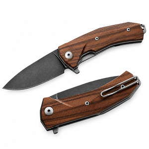Couteaux pliants à manche en bois de noyer brun avec lame finition foncée, clip de poche métallique, ouverture manuelle par flipper pour utilisation extérieure - Product Image 5