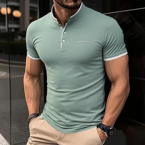 2026 New Men's Casual and Fashionable Solid Color Short Sleeved Stand Up <b>Collar</b> <b>T</b>-<b>shirt</b> Summer Versatile and Comfortable Top - Product Image 5