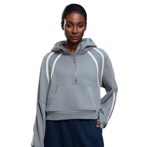 Sudadera con capucha de media cremallera para mujer, cuello alto, forro polar, nuevo diseño, bloques de color, jersey oversize, top deportivo informal - Product Image 2