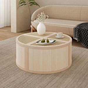 Tavolino da Caffè Modulare in 4 Pezzi, Rattan Naturale Chiaro, da Rotondo a Quadrato con Vano Portaoggetti - Product Image 4