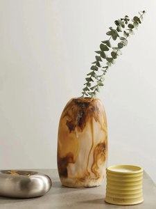 Luxuries Style Resin Vases <b>Flower</b> Pots With Brown Swirl Pattern Glazed Finish Minimalist Desktop Decor For Indoor Plants - Product Image 2