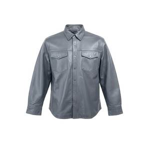 Chemise d'hiver à manches courtes en cuir véritable noir respirant, sur mesure, pour hommes, vente en gros, très demandée - Product Image 3