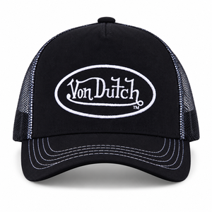 Casquette de baseball unisexe ajustable en maille noire brodée avec logo Von Dutch, style vintage 6 panneaux - Product Image 1