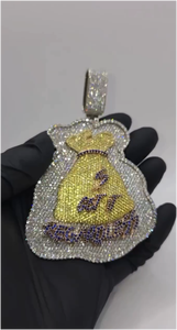 Luxury Custom Money Bag <b>Pendant</b> Necklace with Personalized Name <b>Initials</b> 925 Sterling <b>Silver</b> VVS D Colour Black Moissanite - Product Image 5