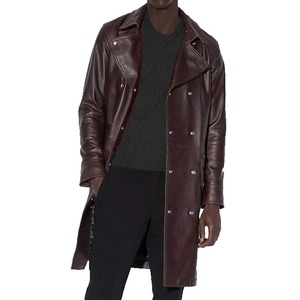 HARAZ INTERNATIONAL Blouson de moto imperméable en cuir véritable pour homme, col rabattable, logo frontal, doublure Sherpa, couleur unie - Product Image 1