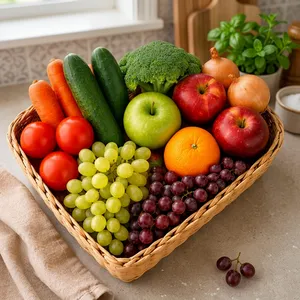 Vintage Traditional Woven Water Hyacinth <b>Storage</b> Basket Rectangle Handmade Fruit <b>Vegetable</b> Organizer Home Kitchen KOTTRAVAI - Product Image 5