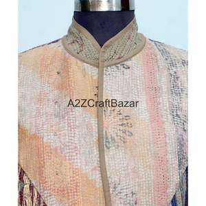 Chaleco de Algodón con Logotipo Estampado, Acolchado Kantha, Hecho a Mano, Estilo Boho, 100% Algodón Puro, Diseño Boho, Corte Regular para Mujer - Product Image 3