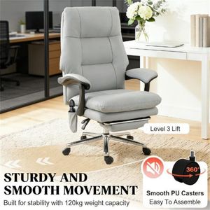 Chaise de bureau à dossier haut gris clair, chaise de massage et d'ordinateur avec fonctions de confort - Product Image 3