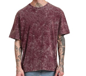 T-shirts délavés à l'acide pour hommes, t-shirts déchirés en coton épais avec broderie personnalisée, vente en gros - Product Image 4