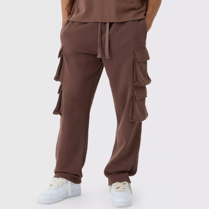 Custom Logo Men's Cargo Sweatpants Multi Pocket Baggy Track Pants Wholesale Plain Heavyweight Fleece Cargo Joggers OEM Loose Fit - Product Image 1