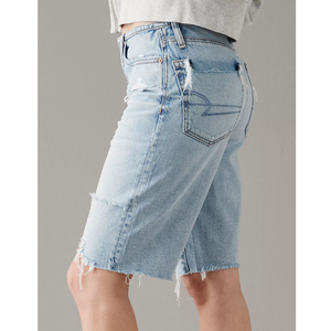 Shorts de mezclilla rectos casuales de verano para mujer, de cintura media, elásticos, con dobladillo plegable, transpirables, de doble color, OEM - Product Image 5