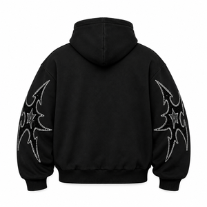 เสื้อฮู้ดซิปผู้ชายแบบมีลายกราฟิกประดับเพชรเทียม ทรงโอเวอร์ไซส์ สไตล์สตรีทแวร์ คุณภาพพรีเมียม 100% ดีไซน์ใหม่ทันสมัยสำหรับทุกเพศ - Product Image 2