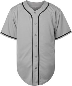 Camiseta de Béisbol Unisex Gris, Cuello en V, Manga Corta, Cintura Elástica, Absorbe la Humedad, Poliéster/Algodón, Color Sólido, Ajuste Personalizado para Adultos - Product Image 1