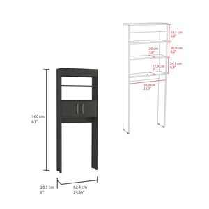 Mobiletto da Bagno Jozz a Doppia Anta Sopra il WC con Due Ripiani, Finitura Nero Wengue - per Organizzazione Bagno - Product Image 4