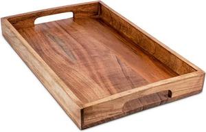 Plateau de service en bois d'acacia écologique avec poignées |   Multifonctionnel pour le petit-déjeuner, le café, comme ottoman et pour la décoration - Product Image 3